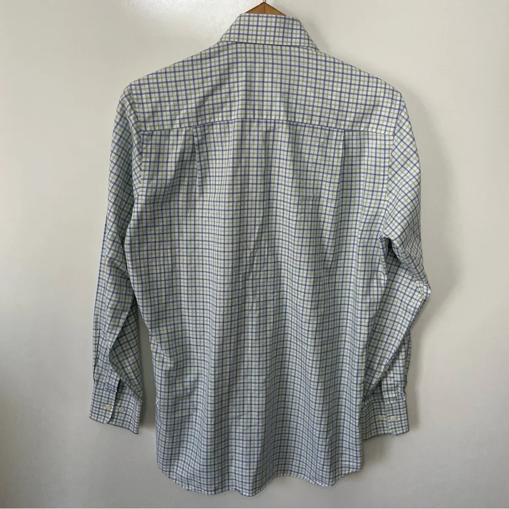David Donahue Blue Green Tattersall Check Dress Shirt Neck 15.5 32/33 Preppy